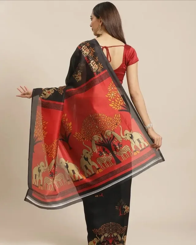 Attractive Silk Blend Saree with Blouse piece For WomenPack Of 9727391