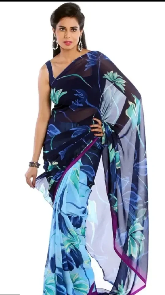 Multicoloured Georgette Saree with Blouse piece 2582662