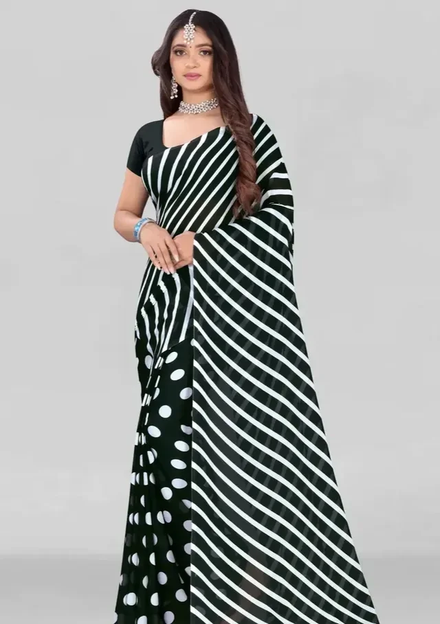 Stylish Georgette Multicoloured Printed Saree with Blouse piece For Women Pack Of 1 13873543