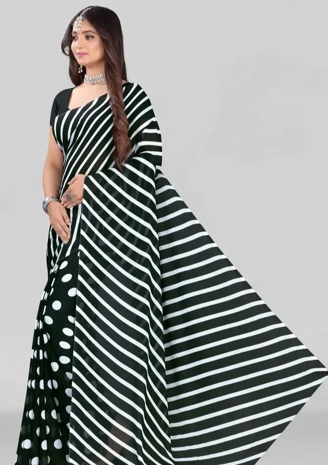 Stylish Georgette Multicoloured Printed Saree with Blouse piece For Women Pack Of 1 13873543
