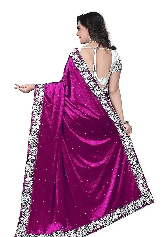 JULEE Womens Velvet and Rasal Net Half and Half Saree with Blouse Piece (Pink ) 8000174