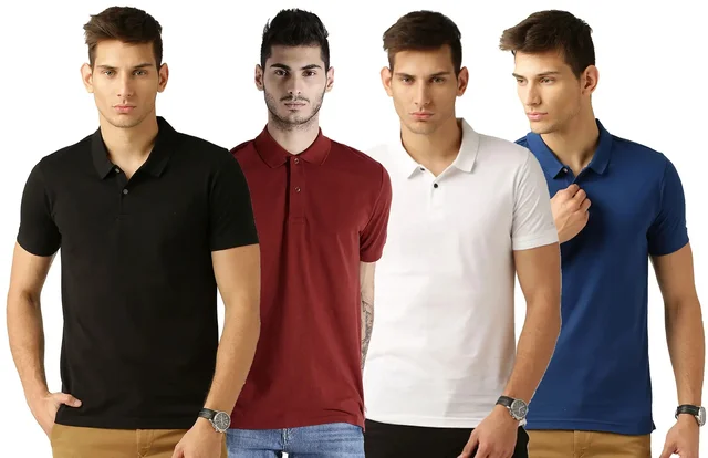 Men's Multicoloured Cotton Blend Solid Polos T-Shirt (Pack Of 4) - S