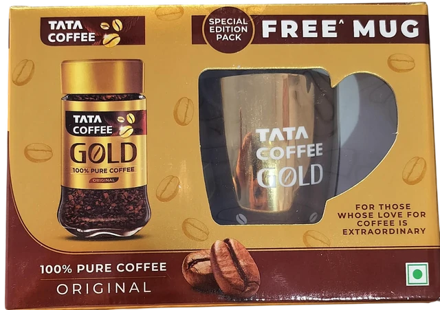 Tata Coffee Gold 100% Pure Instant Coffee (Original) - 50GM Special Edition Pack With Free Golden Mug