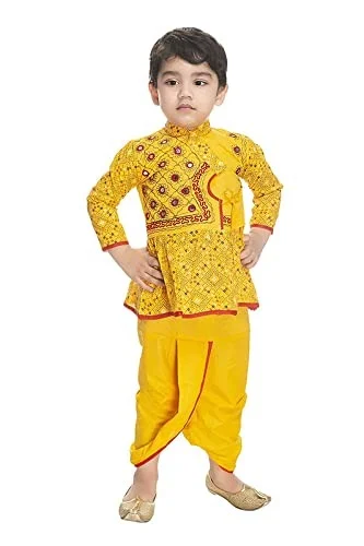 PK HUB Baby Boys Cotton Traditional Full Sleeve Yellow Rajasthani Angrakha Dress with Dhoti and Santa Claus Dress(PACK OF 2) - 2-3month