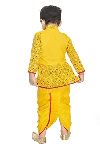 PK HUB Baby Boys Cotton Traditional Full Sleeve Yellow Rajasthani Angrakha Dress with Dhoti and Santa Claus Dress(PACK OF 2) - 2-3month