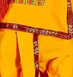 PK HUB® Krishna Kids Ethnic wear Costume in Cotton Fabric,Krishna Dress (Pack of 8 - Kurta, Dhoti, Bansuri, Mor Pankh, Mukut, Bandhni, Kundal, Mala) - 0-3month