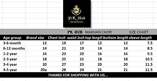 PK HUB® Krishna Kids Ethnic wear Costume in Cotton Fabric,Krishna Dress (Pack of 8 - Kurta, Dhoti, Bansuri, Mor Pankh, Mukut, Bandhni, Kundal, Mala) - 0-3month