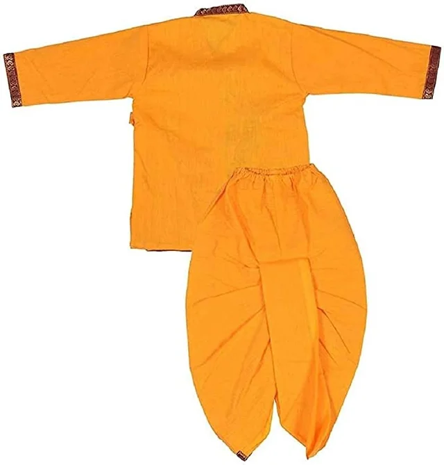 PK HUB® Krishna Dress Costume | Kids Cotton Yellow Krishna Style Kurta & Dhoti| Janamastami Special | Bal Gopal Dress for Baby Girls & Boys | Morepankh Printed Design - 2-3year
