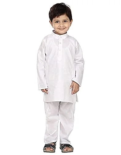 PK HUB Kids White Cotton Kurta Pyjama Set - 10-11 YEAR, WHITE