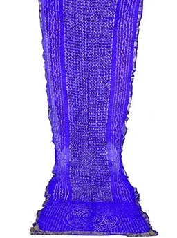 PK HUB®Women's Silk Gadhchola Bandhani Saree Rajasthani Bandhej With Zari Checks Saree With Blouse and Washable - BLUE