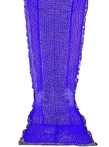 PK HUB®Women's Silk Gadhchola Bandhani Saree Rajasthani Bandhej With Zari Checks Saree With Blouse and Washable - BLUE