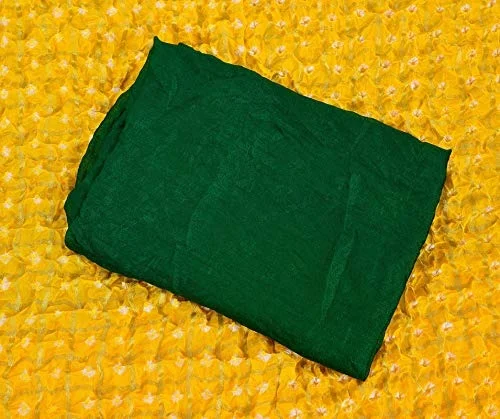 PK HUB®Women's Silk Gadhchola Bandhani Saree Rajasthani Bandhej With Zari Checks Saree With Blouse and Washable - GREEN&YELLOW