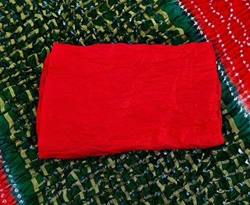 PK HUB®Women's Silk Gadhchola Bandhani Saree Rajasthani Bandhej With Zari Checks Saree With Blouse and Washable - GREEN&RED