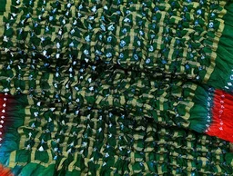 PK HUB®Women's Silk Gadhchola Bandhani Saree Rajasthani Bandhej With Zari Checks Saree With Blouse and Washable - GREEN&RED