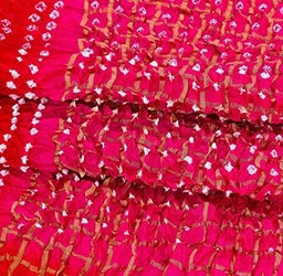 PK HUB®Women's Silk Gadhchola Bandhani Saree Rajasthani Bandhej With Zari Checks Saree With Blouse and Washable - PINK&RED