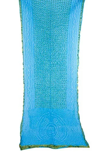 PK HUB®Women's Silk Gadhchola Bandhani Saree Rajasthani Bandhej With Zari Checks Saree With Blouse and Washable - SKY BLUE
