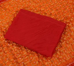 PK HUB®Women's Silk Gadhchola Bandhani Saree Rajasthani Bandhej With Zari Checks Saree With Blouse and Washable - ORANGE&RED