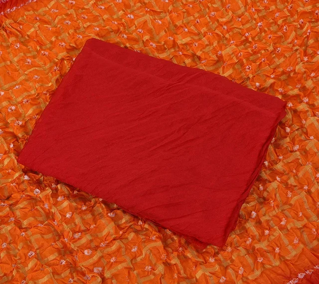 PK HUB®Women's Silk Gadhchola Bandhani Saree Rajasthani Bandhej With Zari Checks Saree With Blouse and Washable - ORANGE&RED