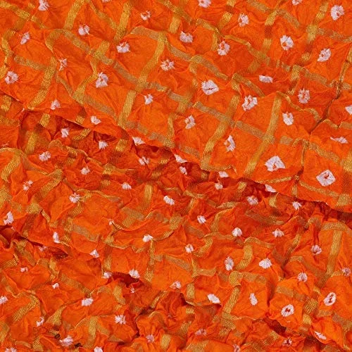 PK HUB®Women's Silk Gadhchola Bandhani Saree Rajasthani Bandhej With Zari Checks Saree With Blouse and Washable - ORANGE&RED