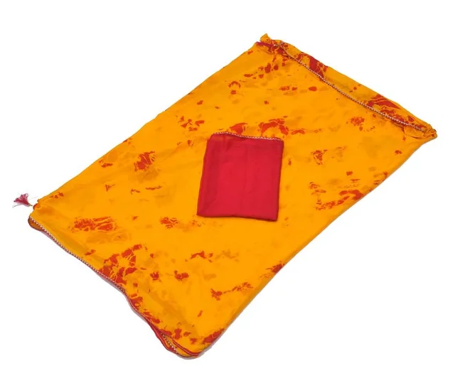 Women Chiffon Tye N Dye Saree With Blouse Piece - YELLOW&RED