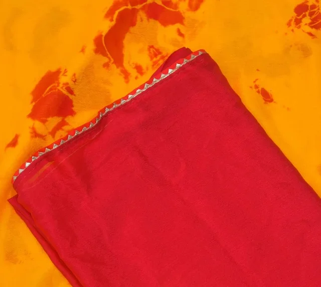 Women Chiffon Tye N Dye Saree With Blouse Piece - YELLOW&RED