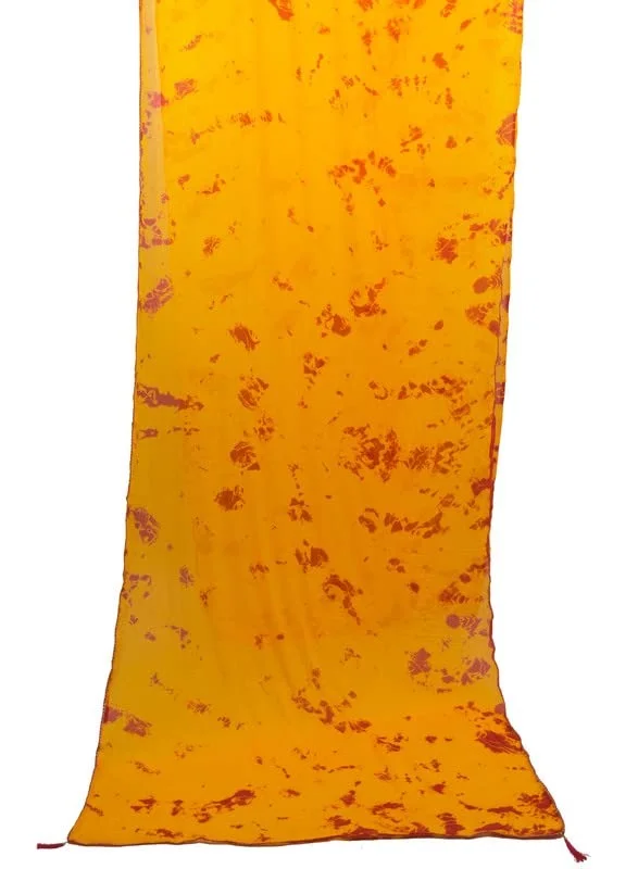 Women Chiffon Tye N Dye Saree With Blouse Piece - YELLOW&RED