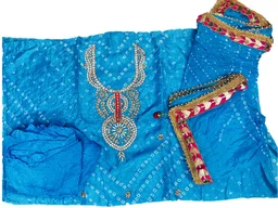 Art Silk Bandhani Gota Patti Work Un-Stitched Salwar Suit Dress Material - Light Blue