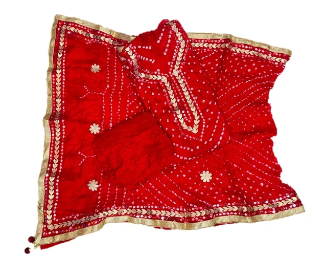 Art Silk Bandhani Gota Patti Work Un-Stitched Salwar Suit Dress Material - Red