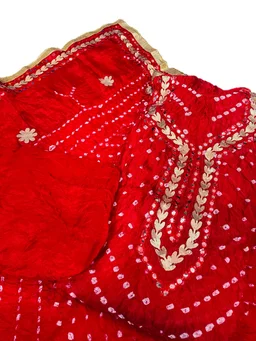 Art Silk Bandhani Gota Patti Work Un-Stitched Salwar Suit Dress Material - Red