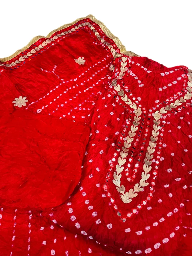 Art Silk Bandhani Gota Patti Work Un-Stitched Salwar Suit Dress Material - Red