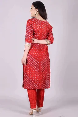 Art Silk Bandhani Gota Patti Work Un-Stitched Salwar Suit Dress Material - Red
