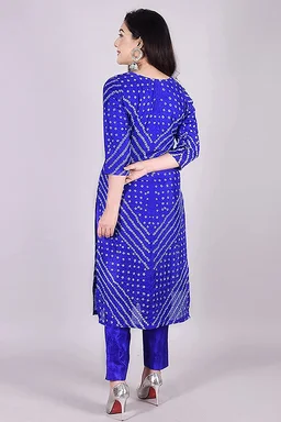 Art Silk Bandhani Gota Patti Work Un-Stitched Salwar Suit Dress Material - Blue
