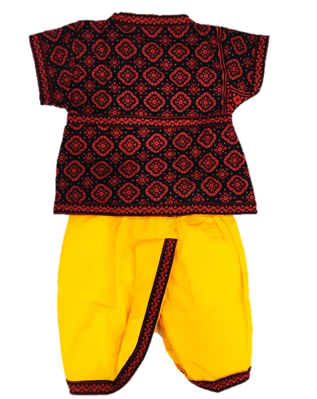 Boys Kids Ethnic Design Printed Cotton Dhoti Kurta Chaniya Choli Set For Casual, Festival, occasional Boys set,Mirror work - 3M - 6M