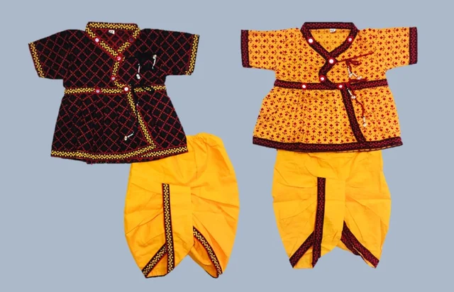 Boys Kids Ethnic Design Printed Cotton Dhoti Kurta Chaniya Choli Set For Casual, Festival, occasional Boys set,Mirror work - 2Y - 3Y