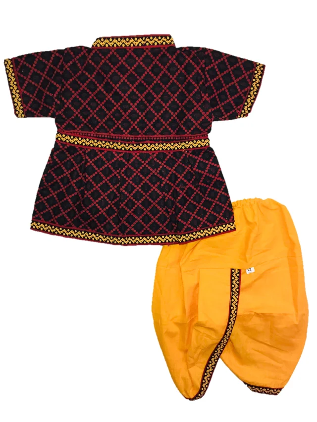Boys Kids Ethnic Printed Design Cotton Dhoti Kurta Chaniya Choli Set For Casual, Festival, occasional Boys set - 1Y - 2Y