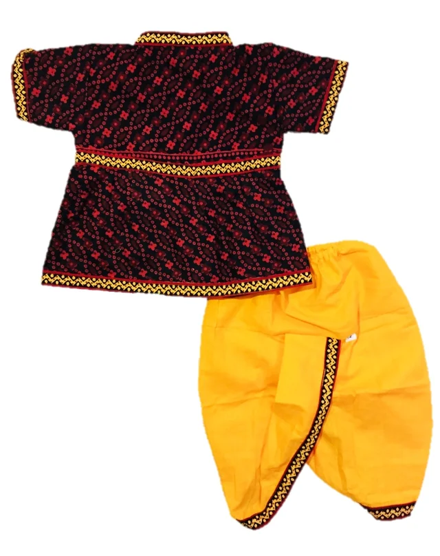 Boys Kids Ethnic Printed Design Cotton Dhoti Kurta Chaniya Choli Set For Casual, Festival, occasional Boys set - 1Y - 2Y