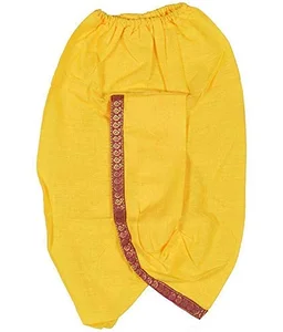 Krishna Kids Ethnic wear Costume in Cotton Fabric,Krishna Dress Yellow (Pack of 8 - Kurta, Dhoti, Bansuri, Mor Pankh, Mukut, Bandhni, Kundal, Mala) - 12M - 18M