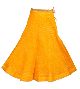Lehenga Georgette with Bandhej Dupatta With Gota Patti Border & Dupin Blouse, Free Size - Yellow