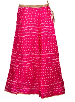 Lehenga Georgette with Bandhej Dupatta With Gota Patti Border & Dupin Blouse, Free Size - Pink