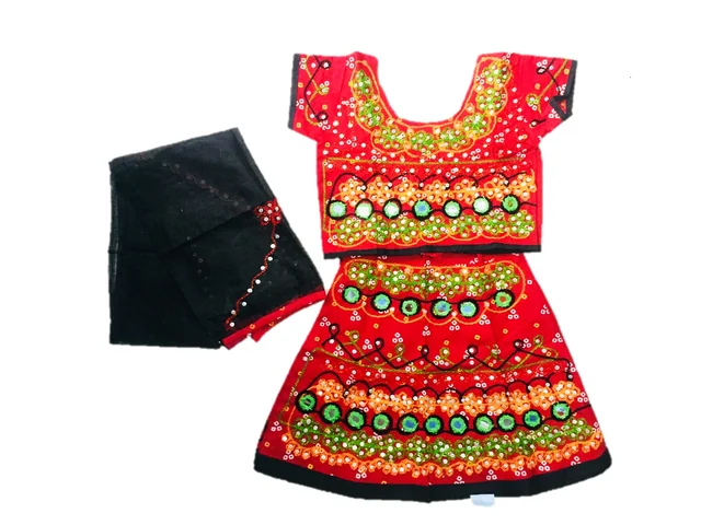 Navratri Garba Full stitches Ghagar Choli,leghnga Choli,Chania Choli Dress-Cotton - 1Y - 2Y