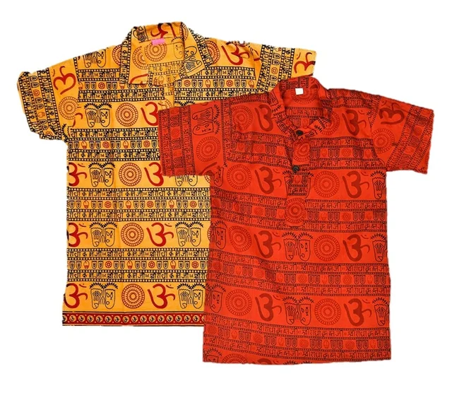 Om Printed Cotton Short Kurta T-shirt for Baby/Boys/Girls Red & Yellow (COMBO-2) - 1Y - 2Y