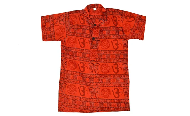 Om Printed Cotton Short Kurta T-shirt for Baby/Boys/Girls Red & Beige (COMBO-2) - 2Y - 3Y