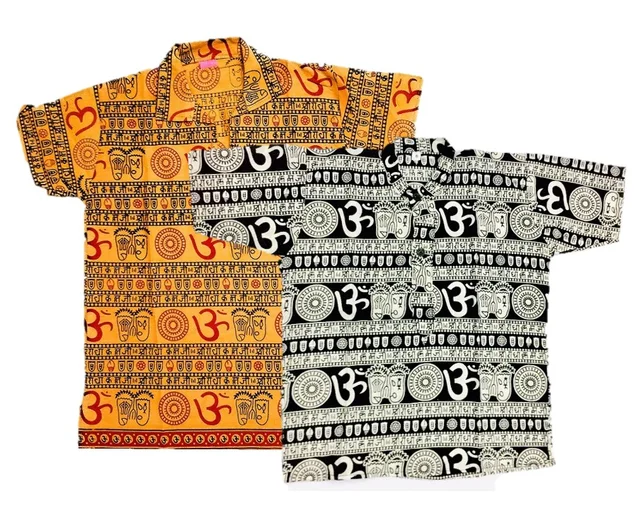 Om Printed Cotton Short Kurta T-shirt for Baby/Boys/Girls Black & Yellow (COMBO-2) - 3Y - 4Y