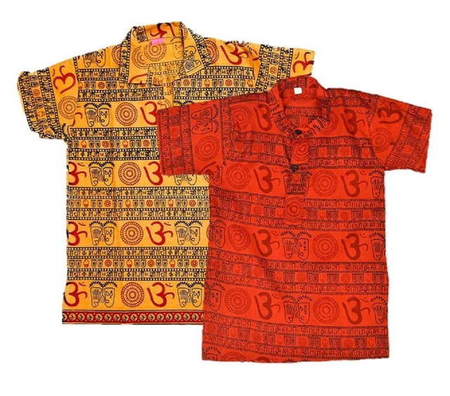 Om Printed Cotton Short Kurta T-shirt for Baby/Boys/Girls Red & Yellow (COMBO-2) - 18M -24M