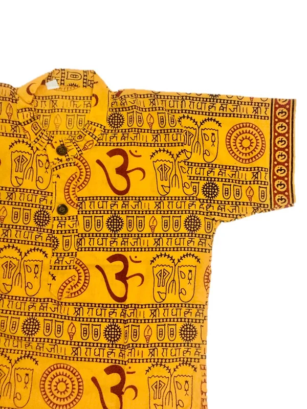Om Printed Cotton Short Kurta T-shirt for Baby/Boys/Girls Red & Yellow (COMBO-2) - 18M -24M