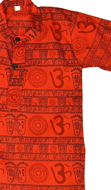 Om Printed Cotton Short Kurta T-shirt for Baby/Boys/Girls Red & Beige (COMBO-2) - 18M -24M