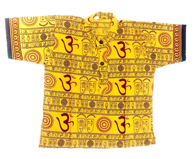 Om Printed Cotton Short Kurta T-shirt for Baby/Boys/Girls Beige & Yellow (COMBO-2) - 4Y - 5Y