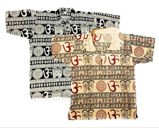 Om Printed Cotton Short Kurta T-shirt for Baby/Boys/Girls Beige & Black (COMBO-2) - 8Y - 9Y