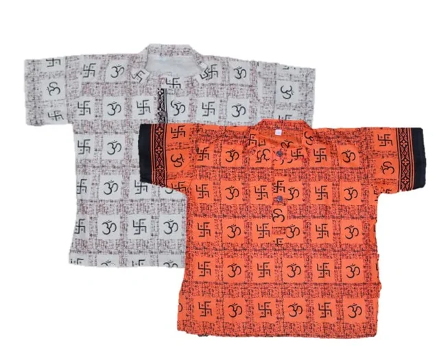 PK HUB Baby Boys & Girls Cotton Om Swastik Printed Short Kurta - T-Shirt (Pack of 2) - 10-11 Years, 100, Orange