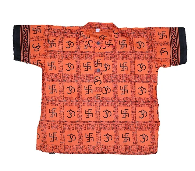 PK HUB Baby Boys & Girls Cotton Om Swastik Printed Short Kurta - T-Shirt (Pack of 2) - 10-11 Years, 100, Orange
